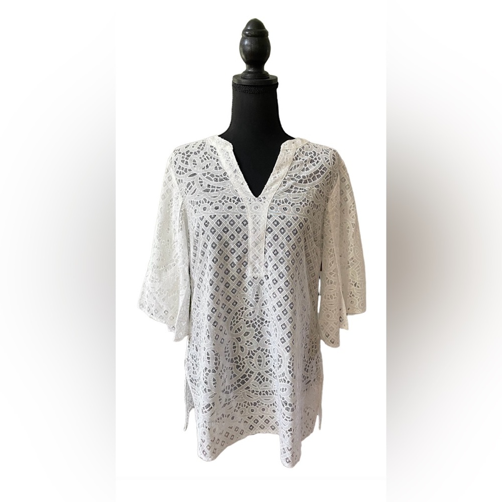 Chico’s: White Lace Tunic with Flare Sleeves